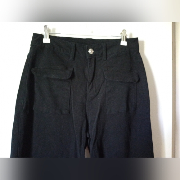 🙂Black Wide-Leg Cotton/Elastane Pants Size 4 - Picture 2 of 8